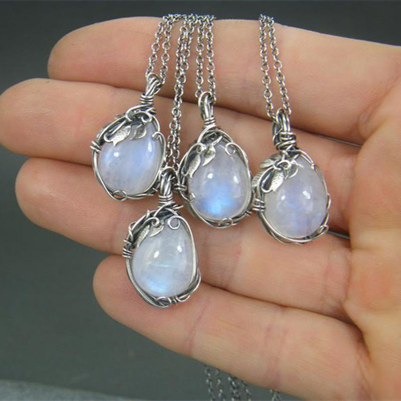 Wholesale Vintage Wrapped Moonlight Stone Alloy Necklaces